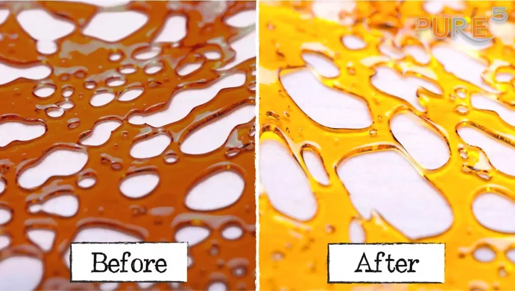 Visual difference in CBD color between, before and after CRC filtration