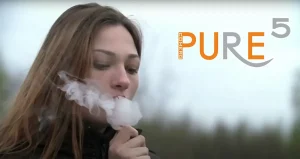 pure5 presenting model woman smoking vape with full spectrum cbd
