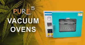 cannabis leaves and a vacuum oven in a orange banner