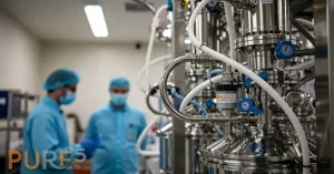 Close-up of PURE5™ closed-loop non-flammable hydrocarbon (R134a) extraction system processing cannabis plant material