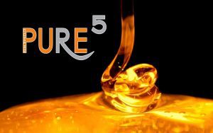 a logo of the pure5 company with some cbd terpene pouring at the background